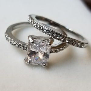 50% off! 2 Ring Emerald Cut Engage&Wed Set
